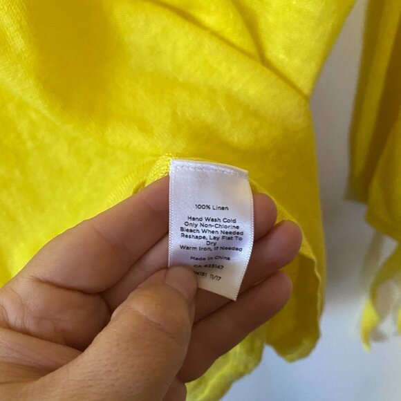 Talbots Sweater Women's XS Yellow Tie Sleeves 100% Linen V-neck - Picture 4 of 5